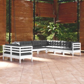 Muebles de jardín 9 pzas y cojines blanco madera maciza de pino de , Conjuntos de jardín - Ref: Foro24-3096900, Precio: 848,9...