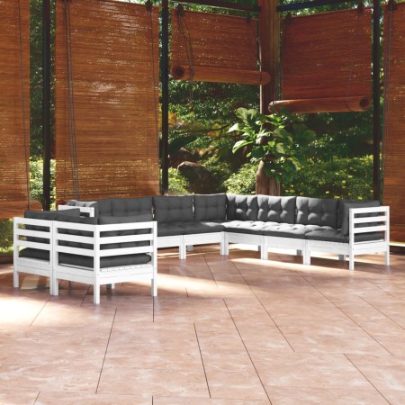 Garden furniture 9 pieces and white cushions solid pine wood by , Garden sets - Ref: Foro24-3096900, Price: 848,99 €, Discoun...