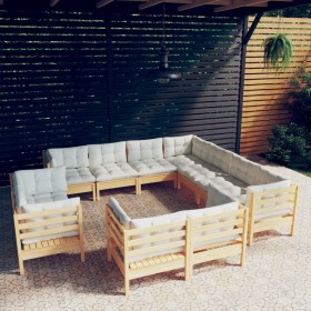 Gartenmöbel 11-teilig und Kissen aus massivem cremefarbenem Kiefernholz von , Gartensets - Ref: Foro24-3096935, Preis: 883,99...