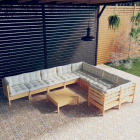 Garden furniture 10 pieces and cream pine wood cushions by , Garden sets - Ref: Foro24-3096989, Price: 804,01 €, Discount: %