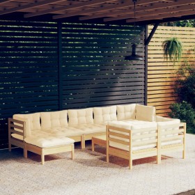 Garden furniture 10 pieces and cushions solid cream pine wood by , Garden sets - Ref: Foro24-3097133, Price: 866,77 €, Discou...