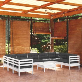 Garden furniture 10 pieces with white pine wood cushions by , Garden sets - Ref: Foro24-3097326, Price: 895,99 €, Discount: %