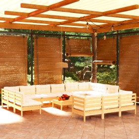 Garden furniture 14 pieces and cream pine wood cushions by , Garden sets - Ref: Foro24-3097289, Price: 1,00 €, Discount: %