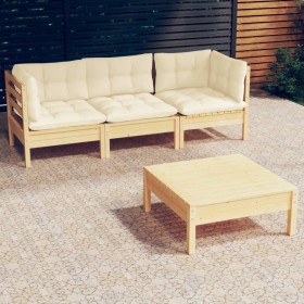 Muebles de jardín 4 piezas con cojines madera de pino crema de , Conjuntos de jardín - Ref: Foro24-3096106, Precio: 347,99 €,...