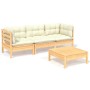 Garden furniture 4 pieces with cream pine wood cushions by , Garden sets - Ref: Foro24-3096106, Price: 352,96 €, Discount: %