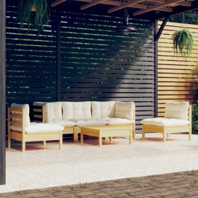 Garden furniture 6 pieces and cushions solid cream pine wood by , Garden sets - Ref: Foro24-3096190, Price: 485,26 €, Discoun...