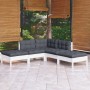 Muebles de jardín 5 pzas con cojines blanco madera de pino de , Conjuntos de jardín - Ref: Foro24-3096311, Precio: 418,67 €, ...