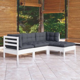 Muebles de jardín 4 pzas con cojines blanco madera de pino de , Conjuntos de jardín - Ref: Foro24-3096347, Precio: 358,87 €, ...