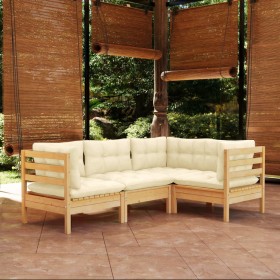 Muebles de jardín 4 piezas con cojines madera de pino crema de , Conjuntos de jardín - Ref: Foro24-3096370, Precio: 368,12 €,...