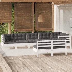 Garden furniture 8 pieces and white cushions solid pine wood by , Garden sets - Ref: Foro24-3096455, Price: 757,92 €, Discoun...