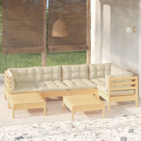 Garden furniture 7 pieces and cushions solid cream pine wood by , Garden sets - Ref: Foro24-3096544, Price: 549,99 €, Discoun...