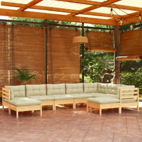 Garden furniture 9 pieces and cushions solid cream pine wood by , Garden sets - Ref: Foro24-3096707, Price: 767,91 €, Discoun...