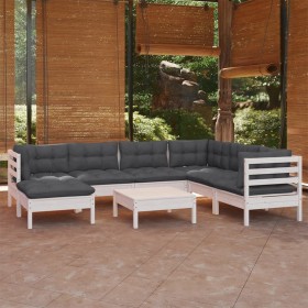 Garden furniture 8 pieces and white cushions solid pine wood by , Garden sets - Ref: Foro24-3096654, Price: 729,40 €, Discoun...