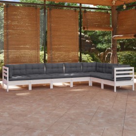 Garden furniture 7 pieces and white cushions solid pine wood by , Garden sets - Ref: Foro24-3096696, Price: 632,99 €, Discoun...