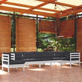 Garden furniture 8 pieces and white cushions solid pine wood by , Garden sets - Ref: Foro24-3096732, Price: 758,99 €, Discoun...