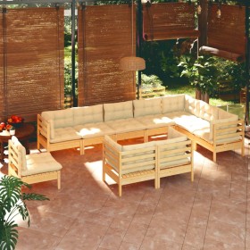 Garden furniture 10 pieces and cushions solid cream pine wood by , Garden sets - Ref: Foro24-3096779, Price: 819,82 €, Discou...