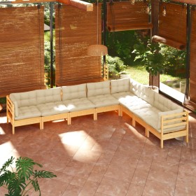 Garden furniture 8 pieces and cushions solid cream pine wood by , Garden sets - Ref: Foro24-3096803, Price: 673,35 €, Discoun...