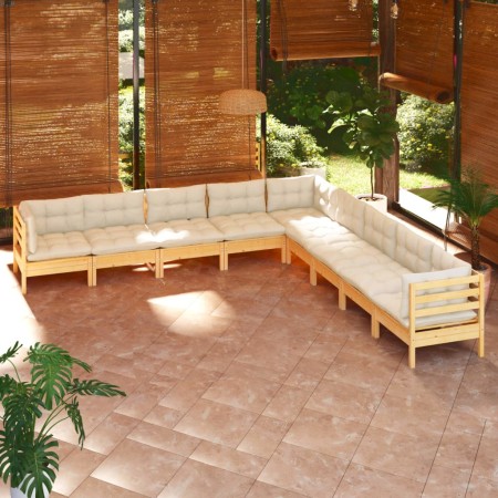 Muebles de jardín 9 pzas y cojines madera maciza de pino crema de , Conjuntos de jardín - Ref: Foro24-3096815, Precio: 706,04...