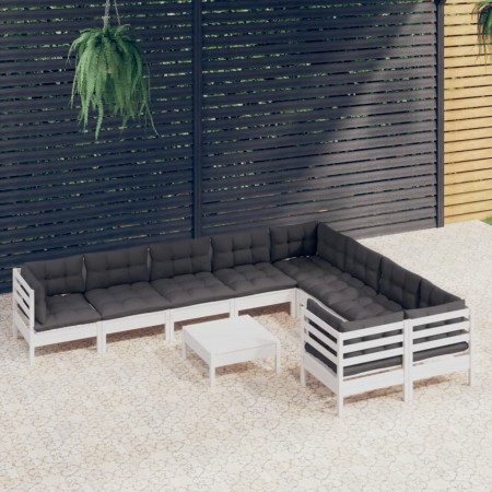 Garden furniture 10 pieces with white pine wood cushions by , Garden sets - Ref: Foro24-3096990, Price: 894,66 €, Discount: %