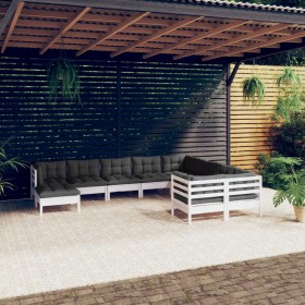 Garden furniture 10 pieces with white pine wood cushions by , Garden sets - Ref: Foro24-3097032, Price: 895,35 €, Discount: %