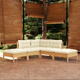 5-piece garden furniture set with cream pine wood cushions by , Garden sets - Ref: Foro24-3096310, Price: 375,99 €, Discount: %