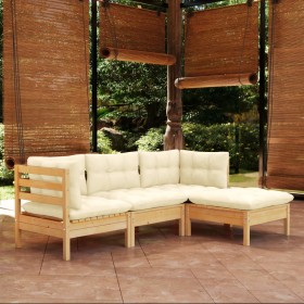 4-teilige Gartenmöbel mit cremefarbenen Kissen aus Zirbenholz von , Gartensets - Ref: Foro24-3096346, Preis: 353,22 €, Rabatt: %