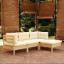 4-piece garden furniture set with cream pine wood cushions by , Garden sets - Ref: Foro24-3096346, Price: 352,96 €, Discount: %