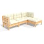 Muebles de jardín 4 piezas con cojines madera de pino crema de , Conjuntos de jardín - Ref: Foro24-3096346, Precio: 352,96 €,...