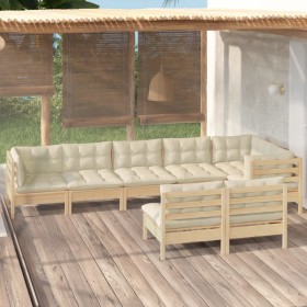 Garden furniture 8 pieces and cushions solid pine wood cream by , Garden sets - Ref: Foro24-3096454, Price: 672,70 €, Discoun...