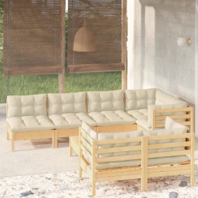 Garden furniture 8 pieces and cushions solid pine wood cream by , Garden sets - Ref: Foro24-3096496, Price: 680,41 €, Discoun...