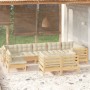 Garden furniture 9 pieces and cushions solid pine wood cream by , Garden sets - Ref: Foro24-3096526, Price: 729,91 €, Discoun...