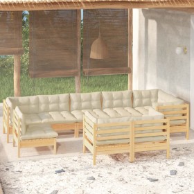 Garden furniture 9 pieces and cushions solid pine wood cream by , Garden sets - Ref: Foro24-3096526, Price: 730,99 €, Discoun...