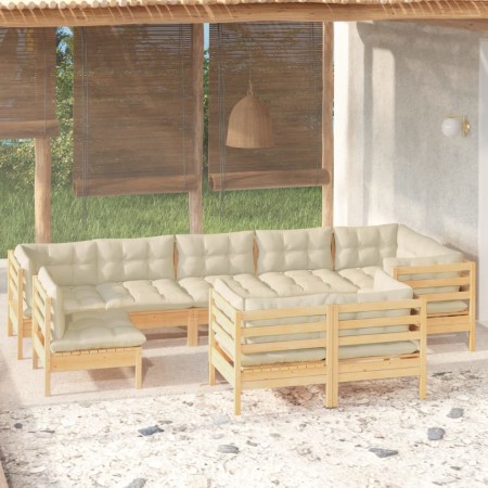 Gartenmöbel 9 Stk. und Kissen massives Zirbenholz creme von , Gartensets - Ref: Foro24-3096526, Preis: 729,91 €, Rabatt: %