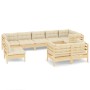 Garden furniture 9 pieces and cushions solid pine wood cream by , Garden sets - Ref: Foro24-3096526, Price: 729,91 €, Discoun...