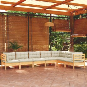 Muebles de jardín 7 pzas y cojines madera maciza de pino crema de , Conjuntos de jardín - Ref: Foro24-3096695, Precio: 541,99...