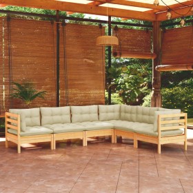 6-piece garden furniture set with solid pine wood cream cushions by , Garden sets - Ref: Foro24-3096683, Price: 498,30 €, Dis...