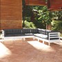 7-piece garden furniture set with white cushions, made of solid pine wood. by , Garden sets - Ref: Foro24-3096792, Price: 632...