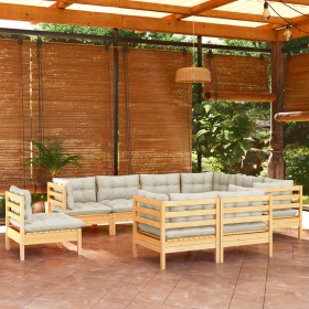 Garden furniture 9 pieces and cushions solid pine wood cream by , Garden sets - Ref: Foro24-3096767, Price: 729,91 €, Discoun...