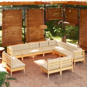 Garden furniture set of 12 pieces with solid pine wood cushions. by , Garden sets - Ref: Foro24-3096875, Price: 913,77 €, Dis...