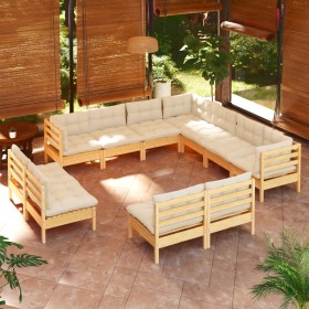 Gartenmöbel 11 Stk. und Kissen massives Zirbenholz creme von , Gartensets - Ref: Foro24-3096863, Preis: 833,22 €, Rabatt: %