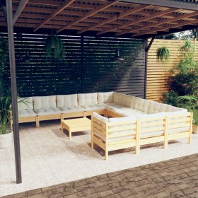 Garden furniture 12 pieces and cream pine wood cushions by , Garden sets - Ref: Foro24-3097025, Price: 924,06 €, Discount: %