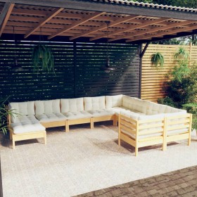 Garden furniture 10 pieces and cream pine wood cushions by , Garden sets - Ref: Foro24-3097031, Price: 803,27 €, Discount: %