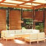 Muebles de jardín 10 pzas y cojines madera maciza de pino crema de , Conjuntos de jardín - Ref: Foro24-3097205, Precio: 778,3...