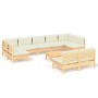 Garden furniture 10 pieces and solid pine wood cream cushions by , Garden sets - Ref: Foro24-3097205, Price: 778,39 €, Discou...