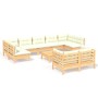 Garden furniture 10 pieces and solid pine wood cream cushions by , Garden sets - Ref: Foro24-3097253, Price: 803,27 €, Discou...