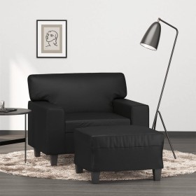 Black synthetic leather armchair with stool 60 cm by , Sofas - Ref: Foro24-3201159, Price: 218,49 €, Discount: %