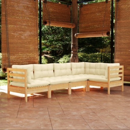 Muebles de jardín 5 piezas cojines madera de pino crema de , Conjuntos de jardín - Ref: Foro24-3096382, Precio: 406,40 €, Des...