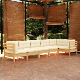 Muebles de jardín 6 pzas y cojines madera maciza de pino crema de , Conjuntos de jardín - Ref: Foro24-3096394, Precio: 499,99...