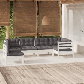 Muebles de jardín 6 pzas con cojines blanco madera de pino de , Conjuntos de jardín - Ref: Foro24-3096419, Precio: 558,99 €, ...