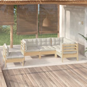 Muebles de jardín 5 piezas cojines madera de pino crema de , Conjuntos de jardín - Ref: Foro24-3096406, Precio: 406,06 €, Des...